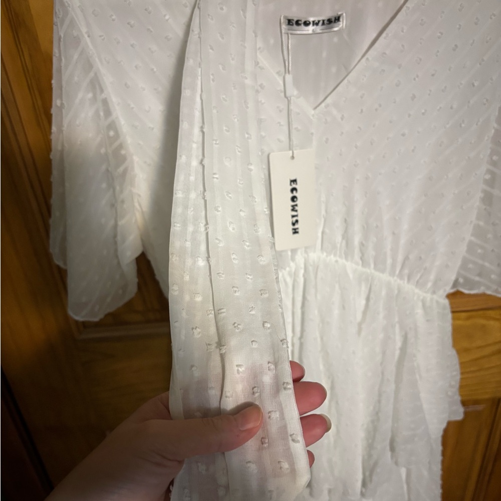 Wish White Textured Midi Dress - Picture 3 of 4